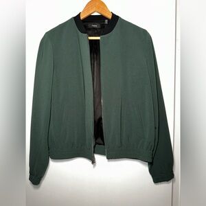 Theory Crepe Bomber Jacket in Green